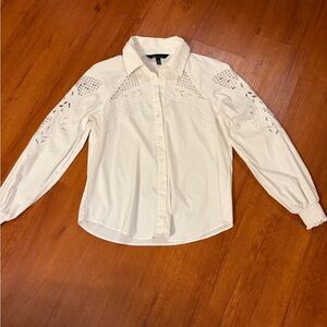White House Black Market White Lace Button Down Shirt